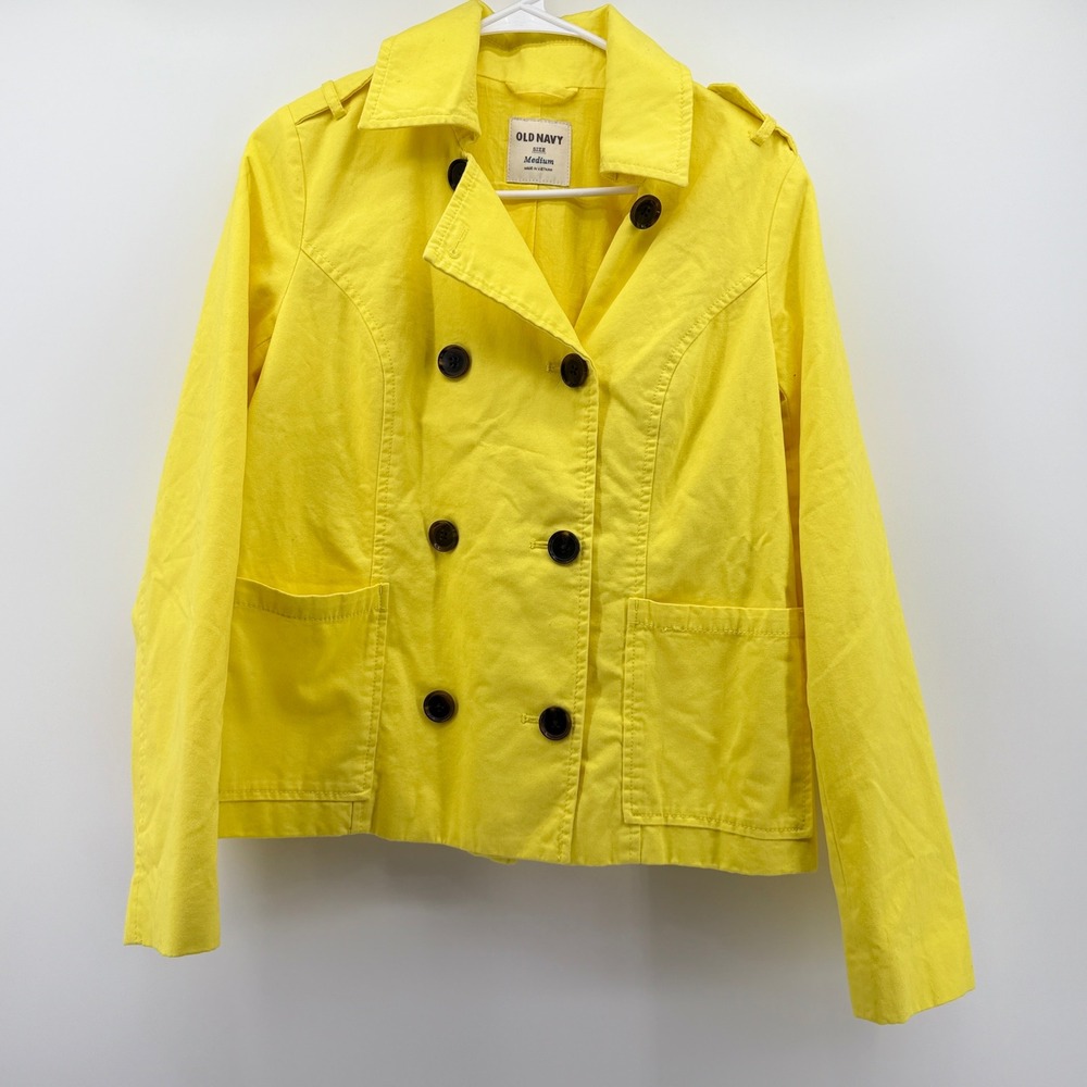 Old Navy Womens Yellow Cotton Double Breasted Pea Coat Jacket Medium RN 54023